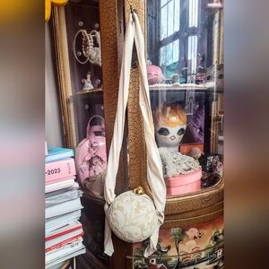 Vintage DeGrigosono ivory pony hair damask print leather lined ball clutch bag